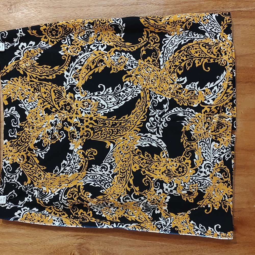 NY Collection Paisley Print Pencil Skirt Yellow Black & White Back Zip Size 14